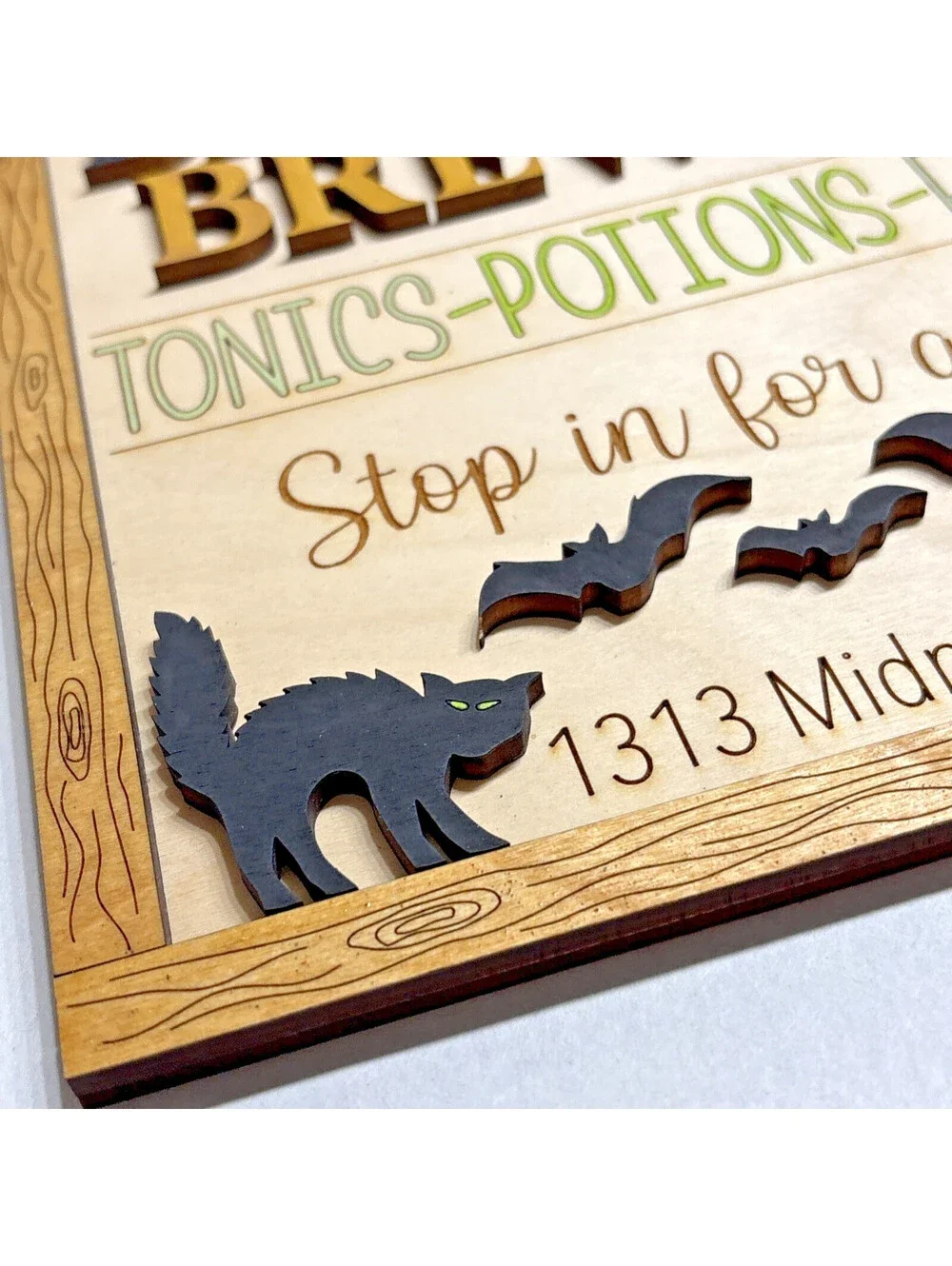 Black Cat Brewery Halloween 3D Wood Sign Art Wall Décor/TonicsPotions Elixirs